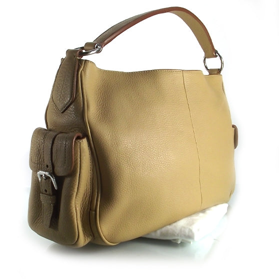 Vitello Daino Buckle Shoulder Bag Sabbia