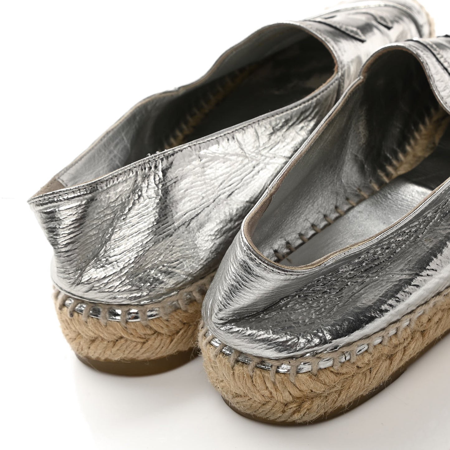 Laminated Goatskin CC Espadrilles 38 Silver
