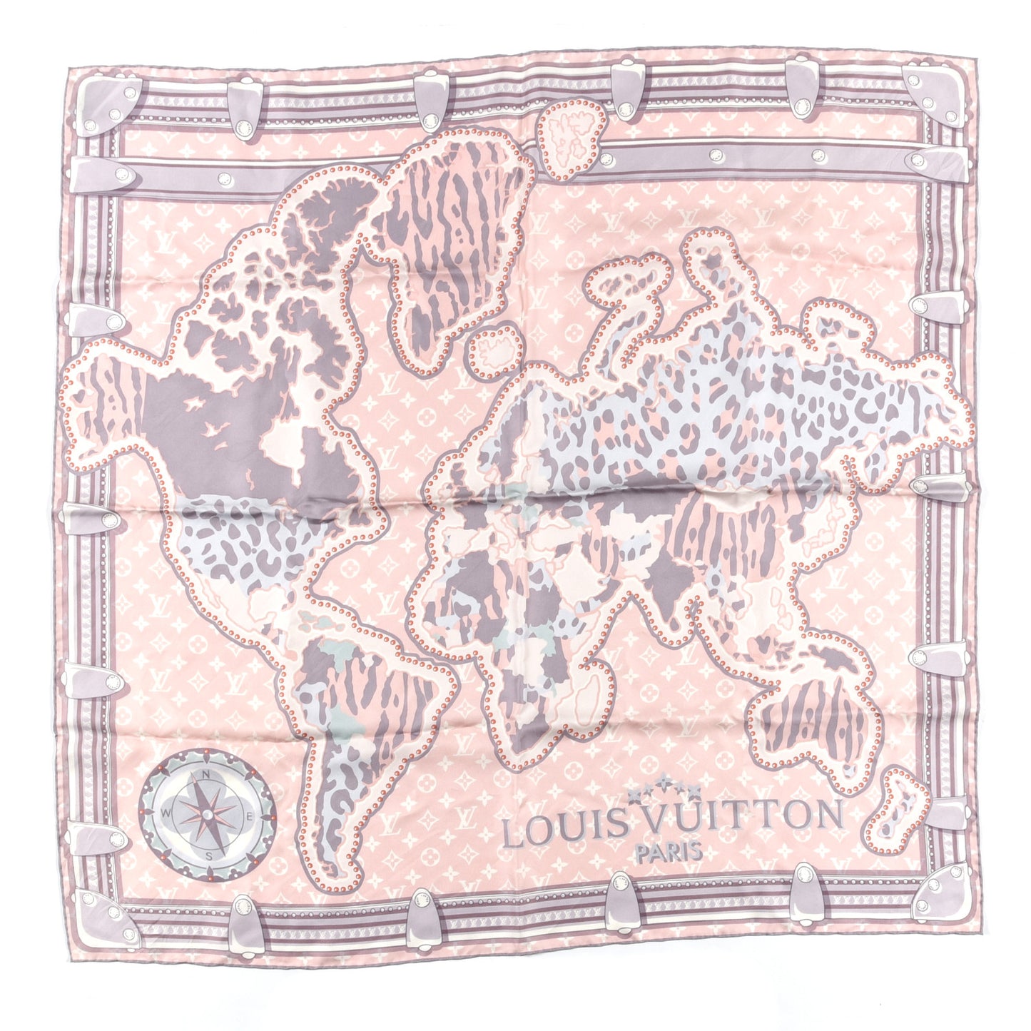 Silk Monogram LV World Square Scarf Light Pink