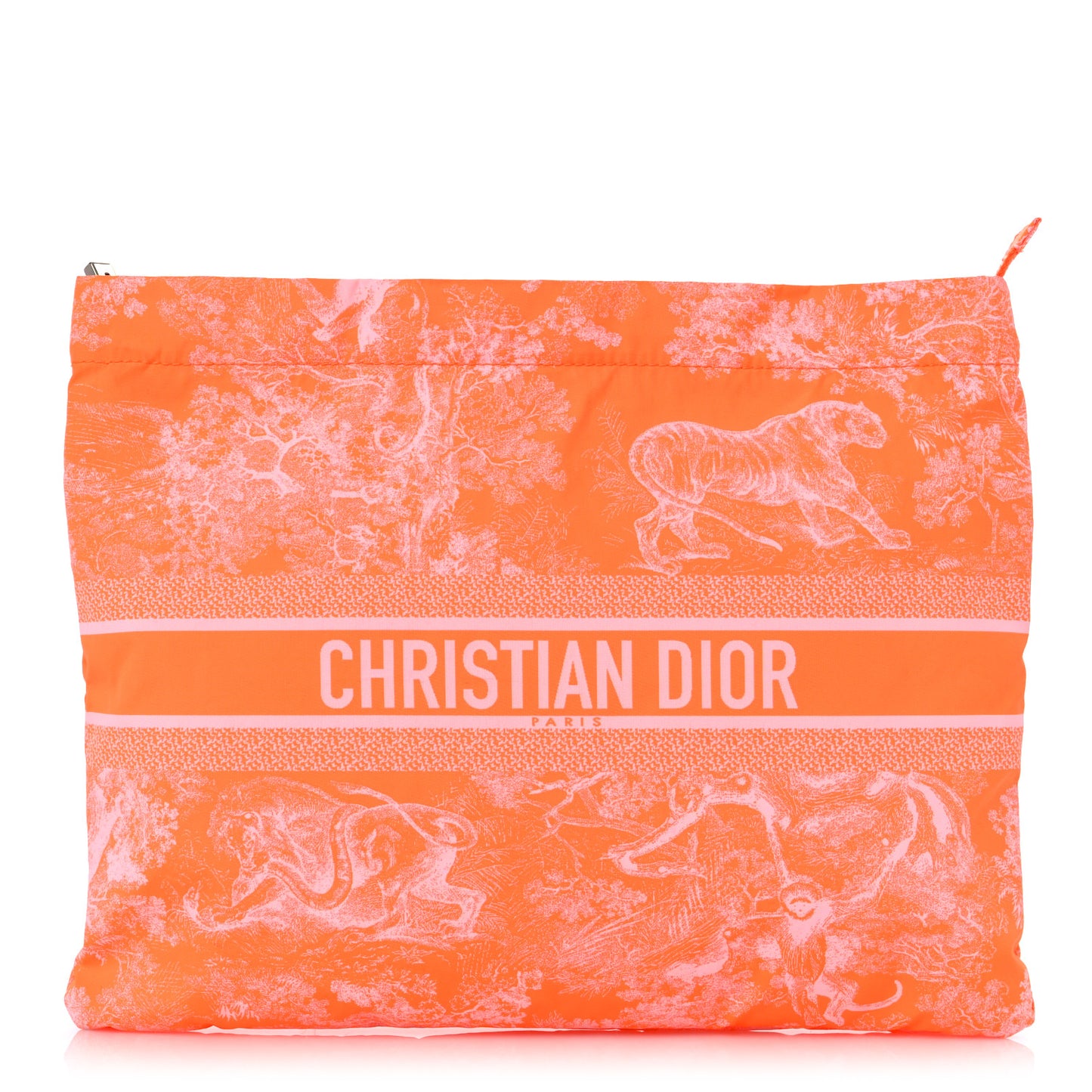 Canvas Embroidered Toile De Jouy Diortravel Zipped Pouch Orange