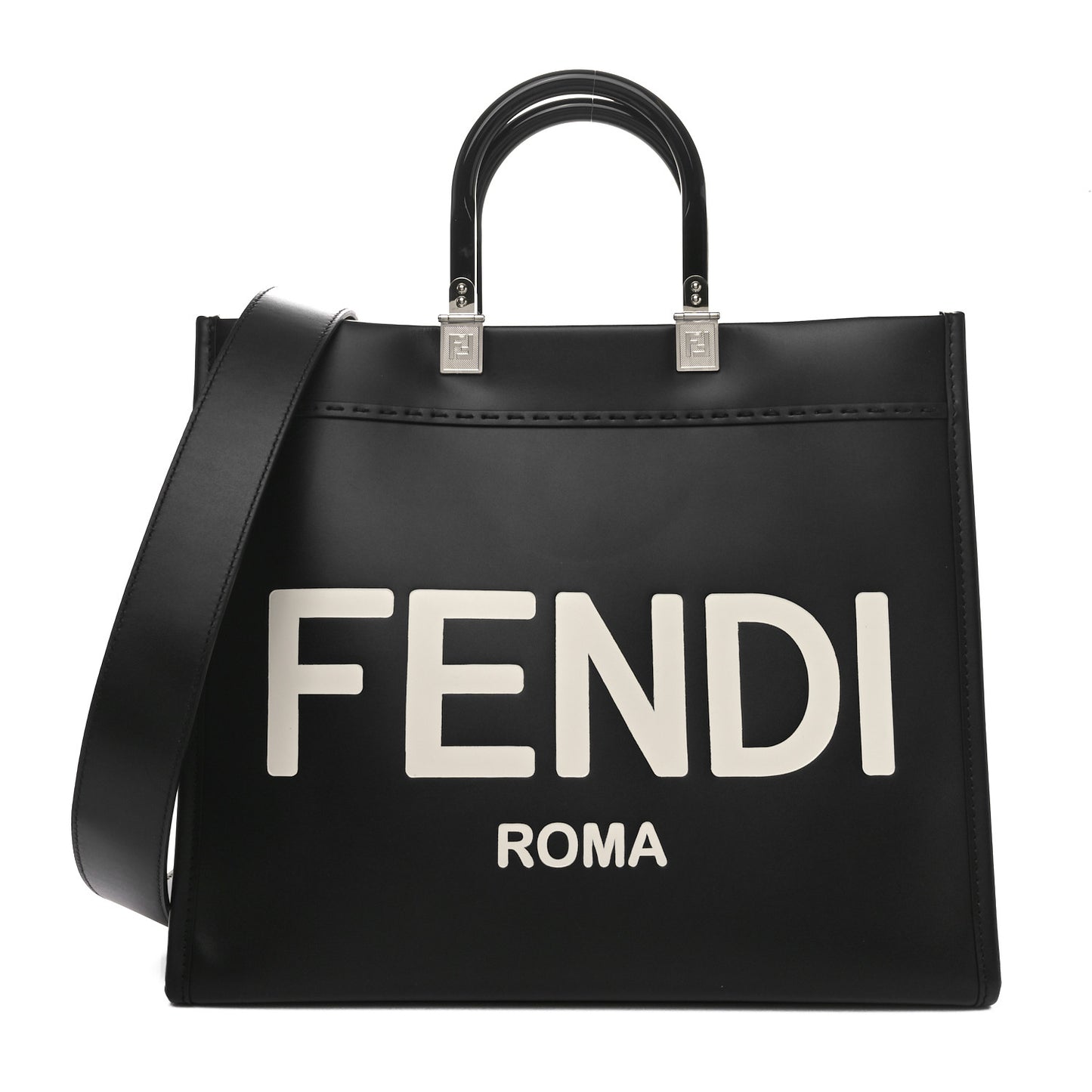 Vitello King Plexiglass Medium Fendi Sunshine Shopper Tote Black White