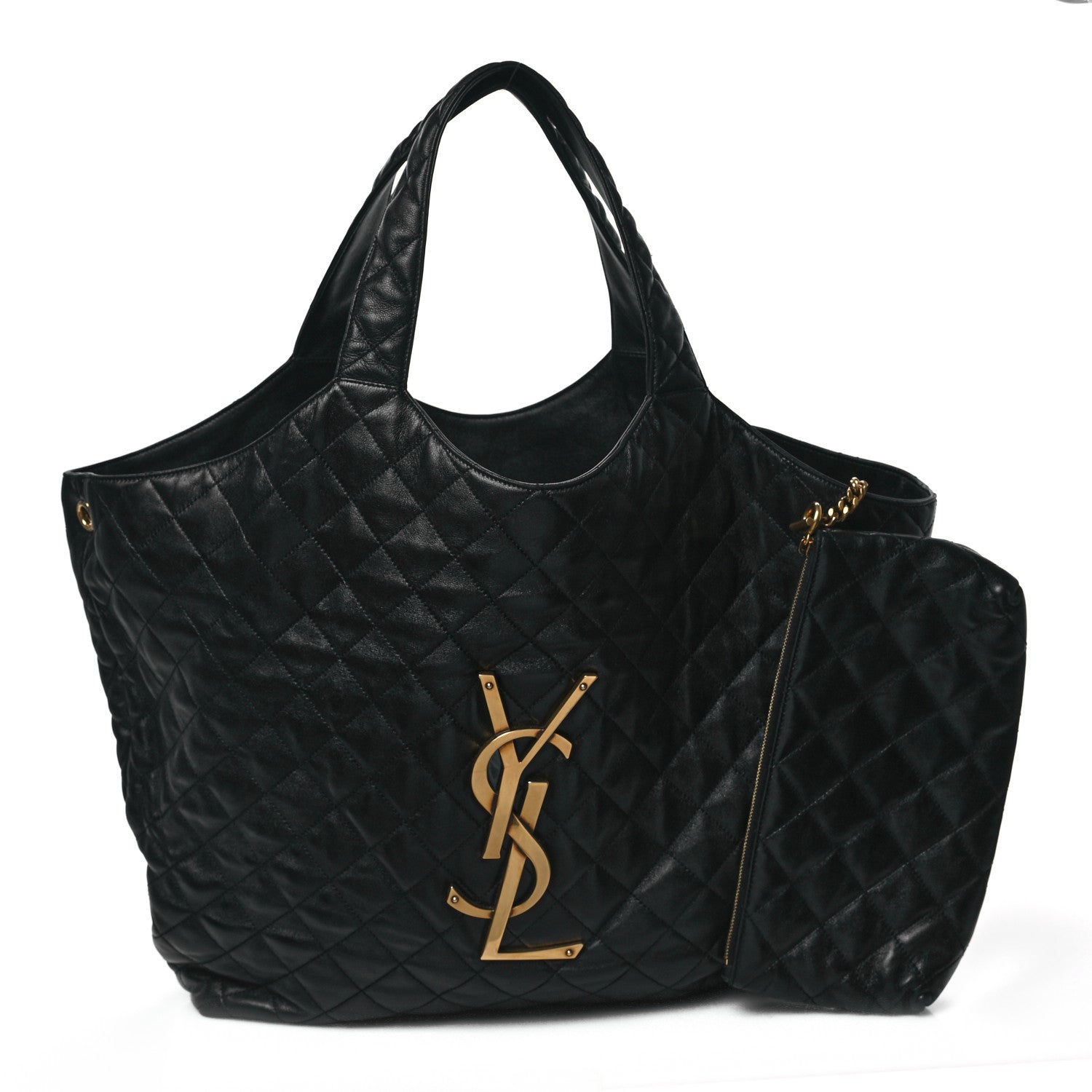 Saint Laurent Lambskin Quilted Maxi Icare Shopping Tote Black 3 of 13