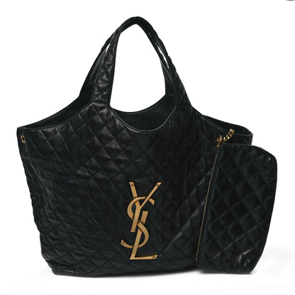 Saint Laurent Lambskin Quilted Maxi Icare Shopping Tote Black 3 of 13