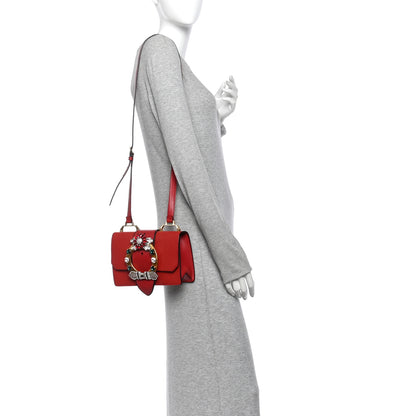 Miu Miu Goatskin Madras Soft Calf Crystal Embellished Shoulder Bag Red 2 of 11