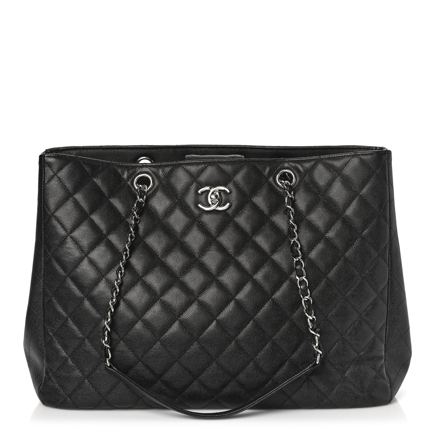 Caviar Quilted Large Shopping Tote Black