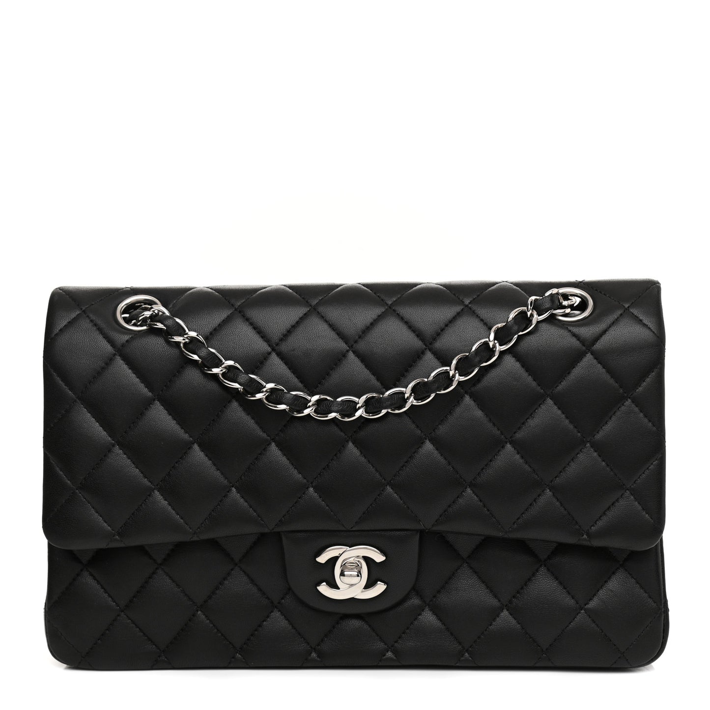 Lambskin Quilted Medium Double Flap Black
