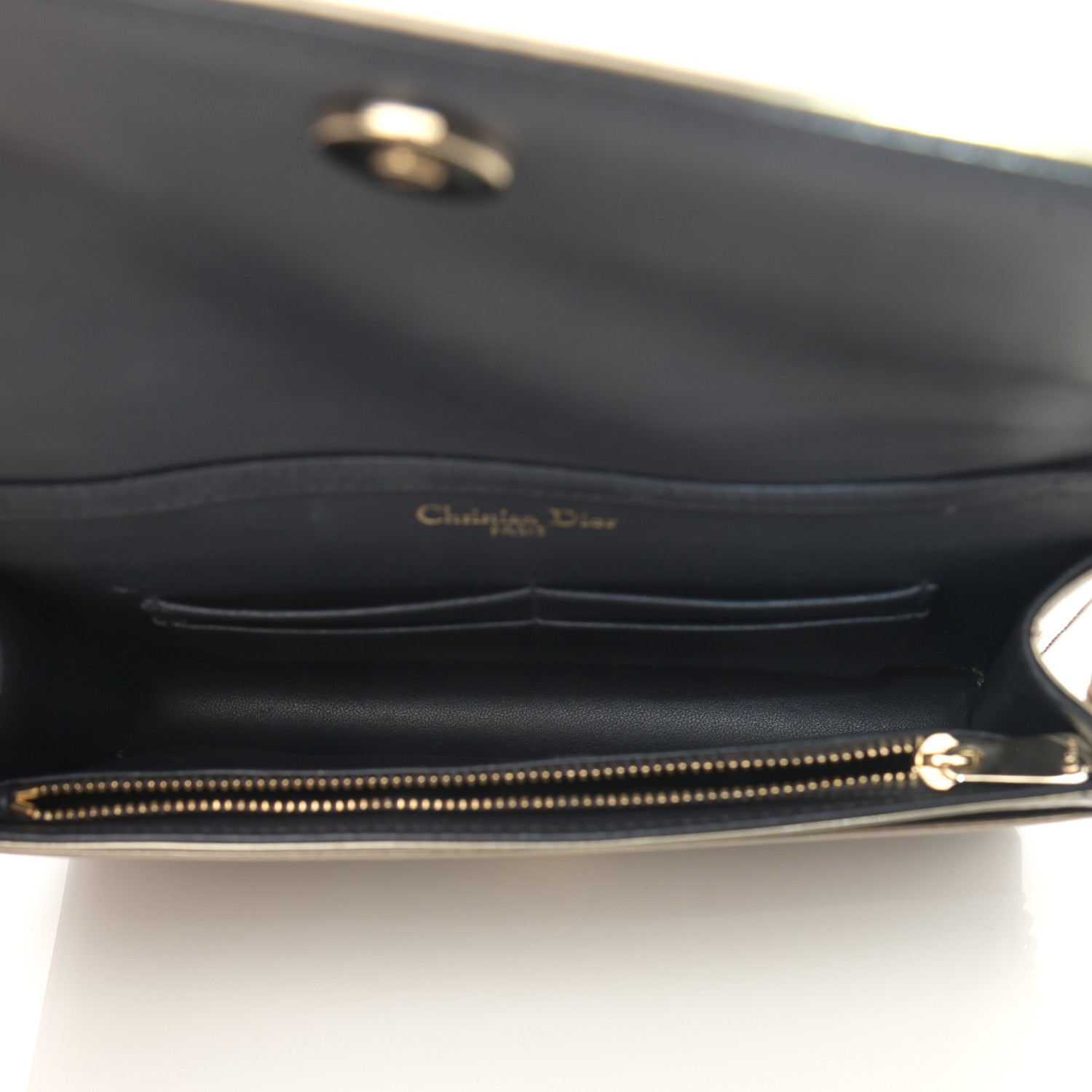Christian Dior Metallic Patent Micro-Cannage Diorama Wallet on Chain Pouch Gold 4 of 14