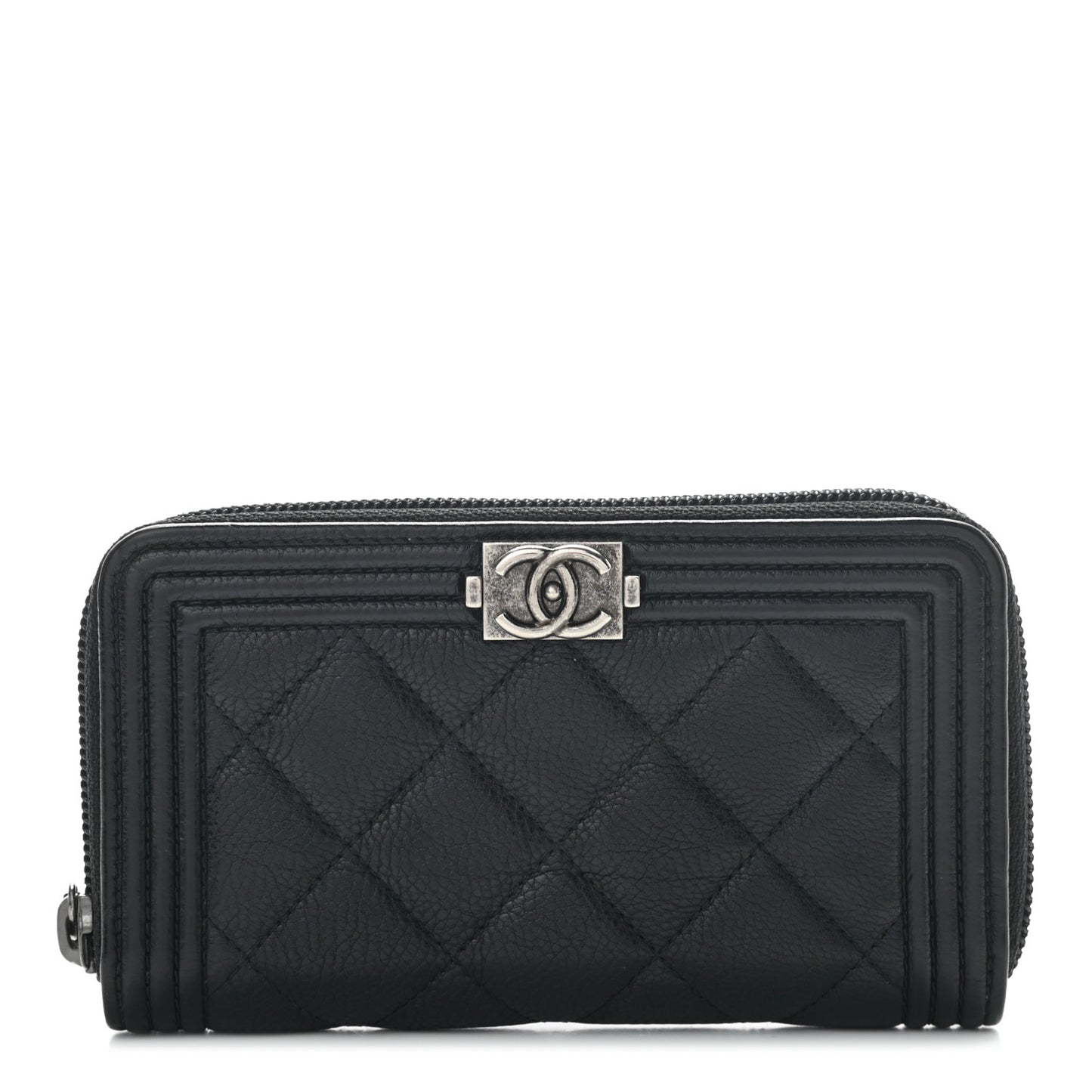 Caviar Quilted Small Boy Zip Around Wallet Black
