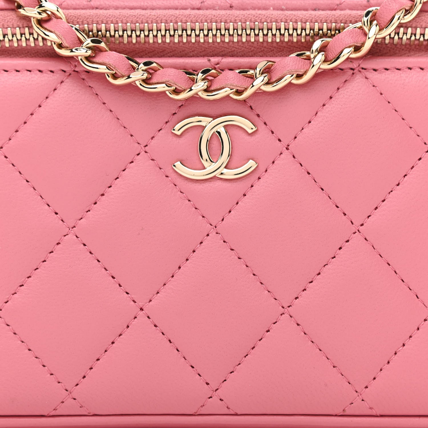 Chanel Lambskin Quilted Small Top Handle Vanity Case With Chain Dark Pink 7 of 10