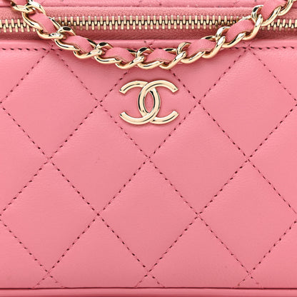 Chanel Lambskin Quilted Small Top Handle Vanity Case With Chain Dark Pink 7 of 10