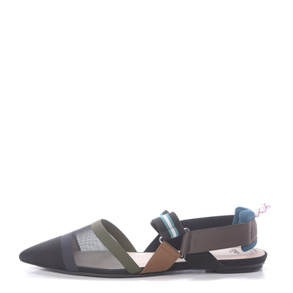 Fendi Technical Mesh Canvas Colibri Slingback Ballerina Flats 40.5 Black Verde Military 1 of 8