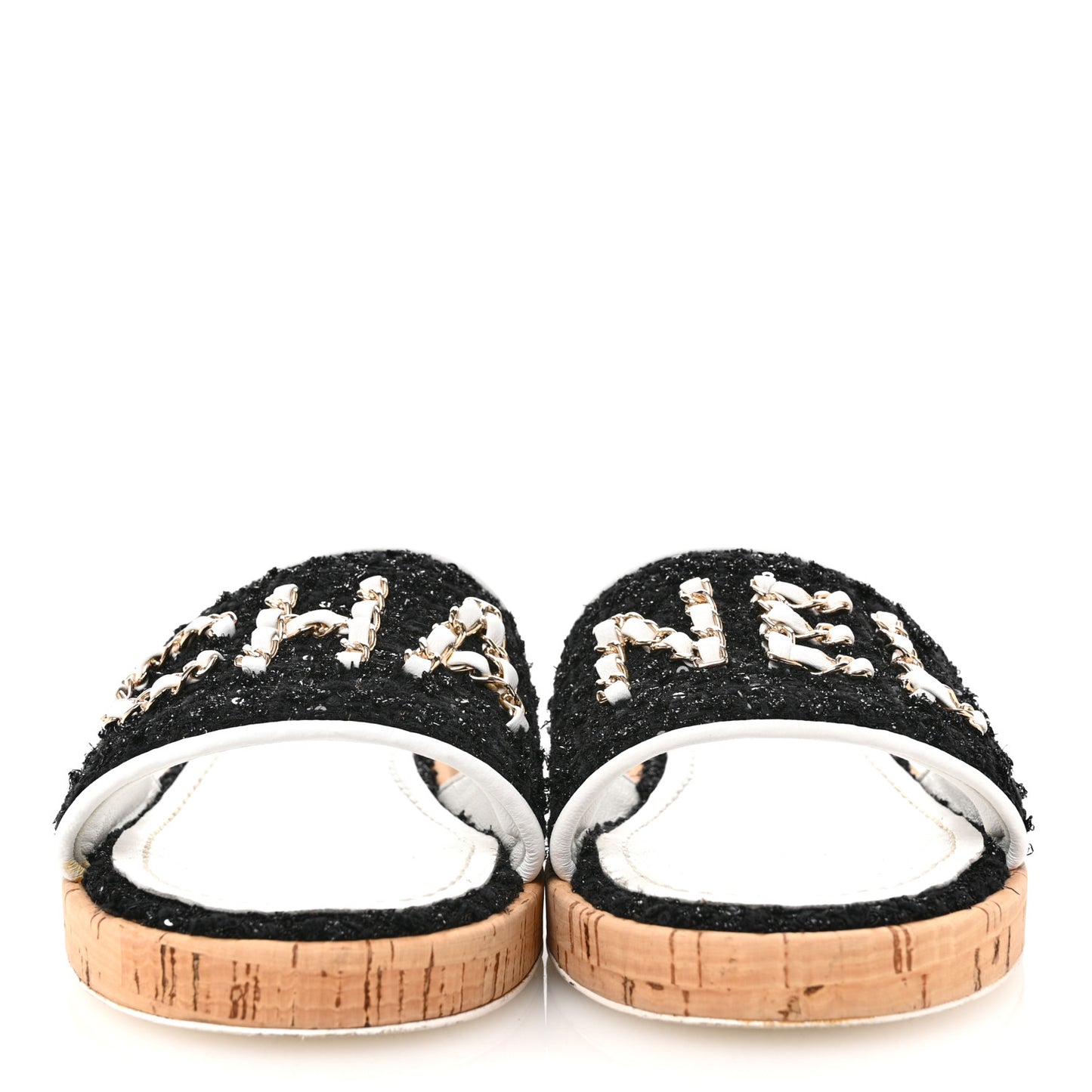 Tweed Cork CC Chain Mule Sandal 38.5 Black