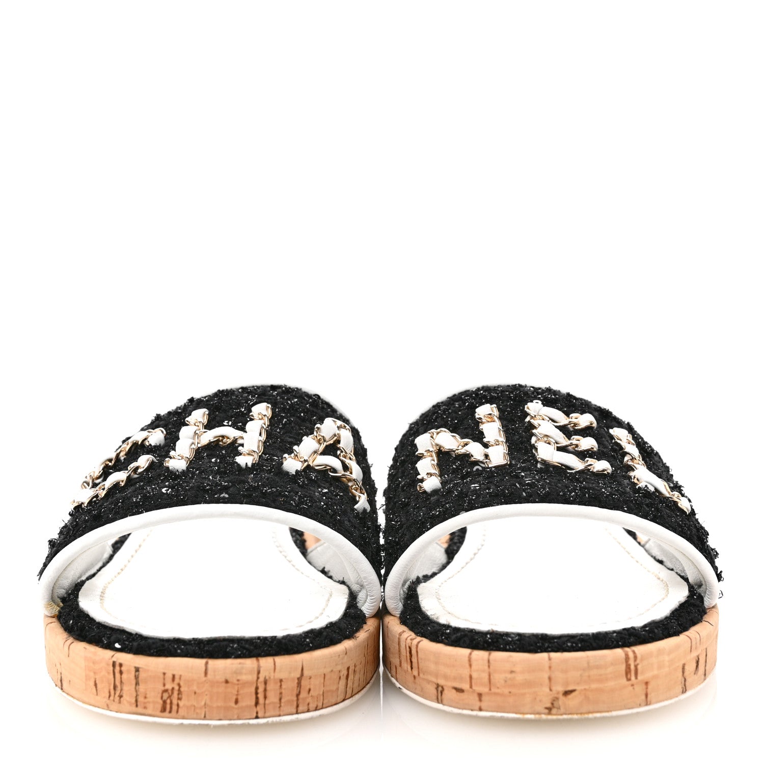 Chanel Tweed Cork CC Chain Mule Sandal 38.5 Black 3 of 10