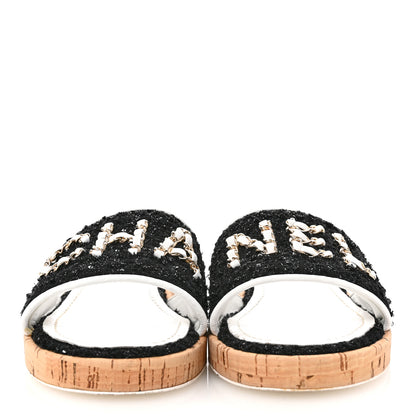 Chanel Tweed Cork CC Chain Mule Sandal 38.5 Black 3 of 10