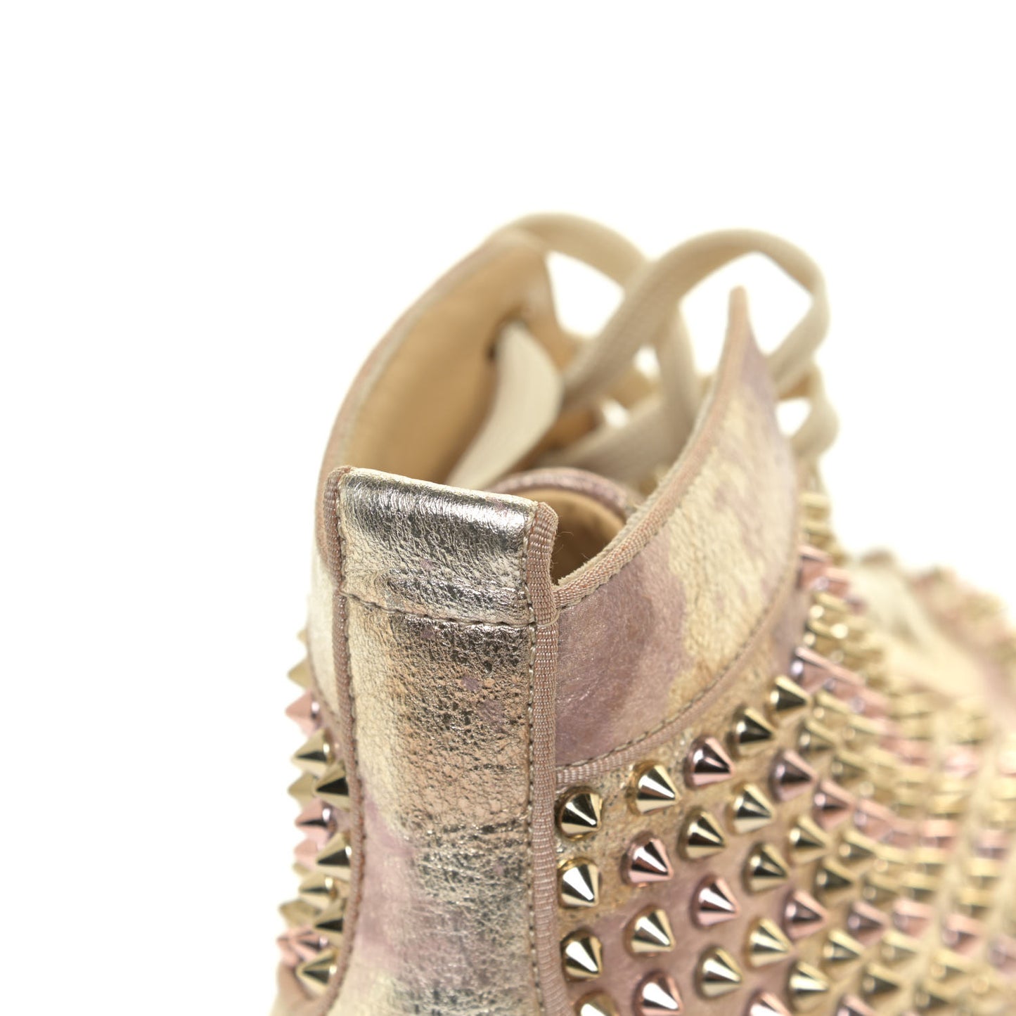 Metallic Crinkled Nappa Womens Louis Spikes Flat Sneakers 38.5 Rose Gold Multicolor