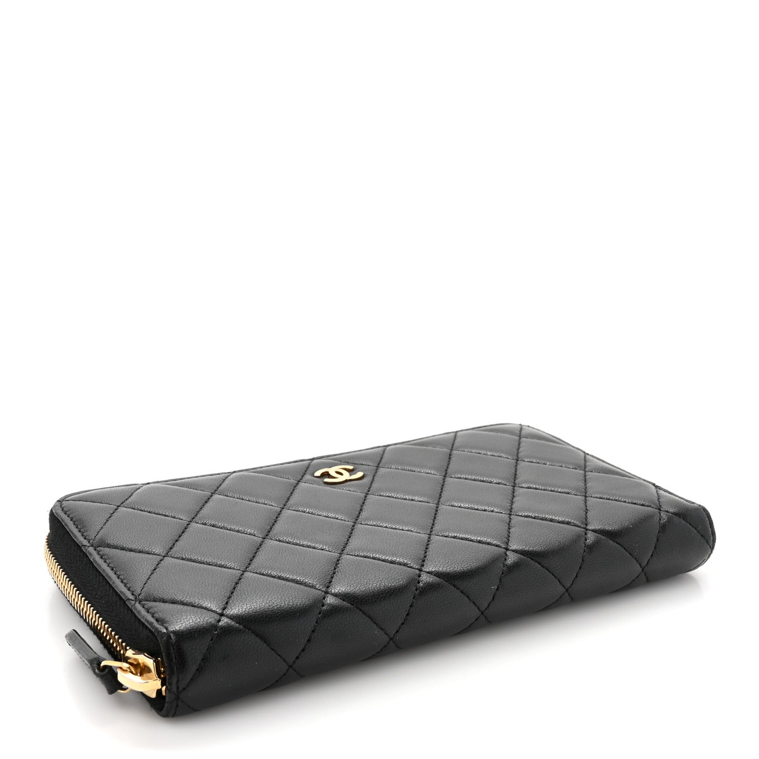 Chanel Lambskin Quilted Large Gusset Zip Around Wallet Black 4 of 12