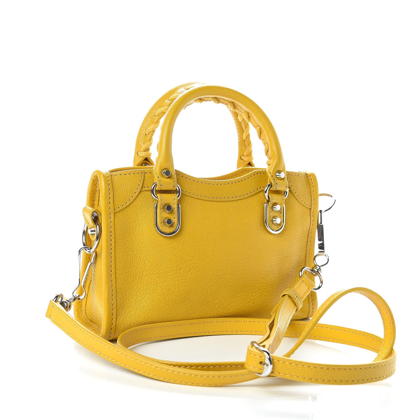 Chevre Silver Metallic Edge Hardware Nano City Jaune Epi