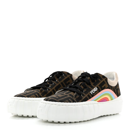 Fendi Fabric Jacquard FF Rainbow Womens Fendi Force Low-Top Sneakers 39 Tobacco Black White Multicolor 3 of 11