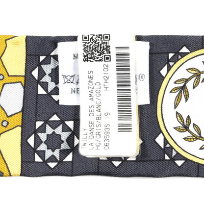 Hermes Silk La Danse Des Amazones Twilly Gris White Gold 3 of 4