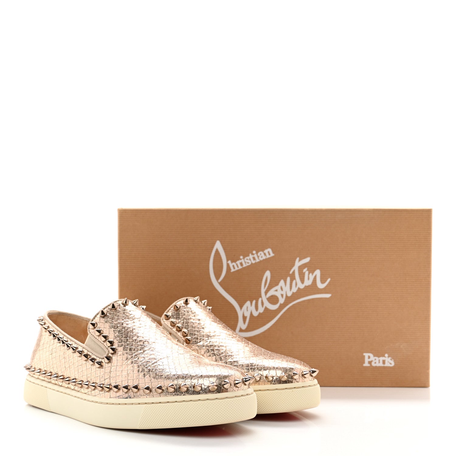 Christian Louboutin Metallic Snakeskin Embossed Pik Boat Flat 37.5 Colombe 9 of 9