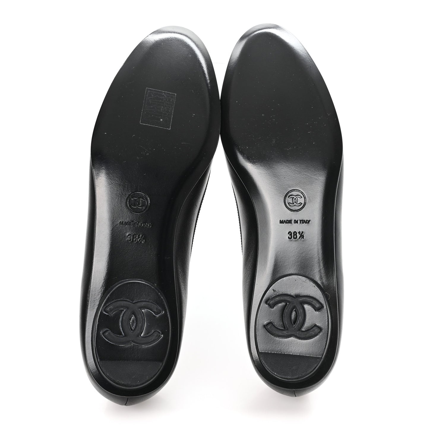 Calfskin Patent Cap Toe Ballerina Flats 38.5 Black