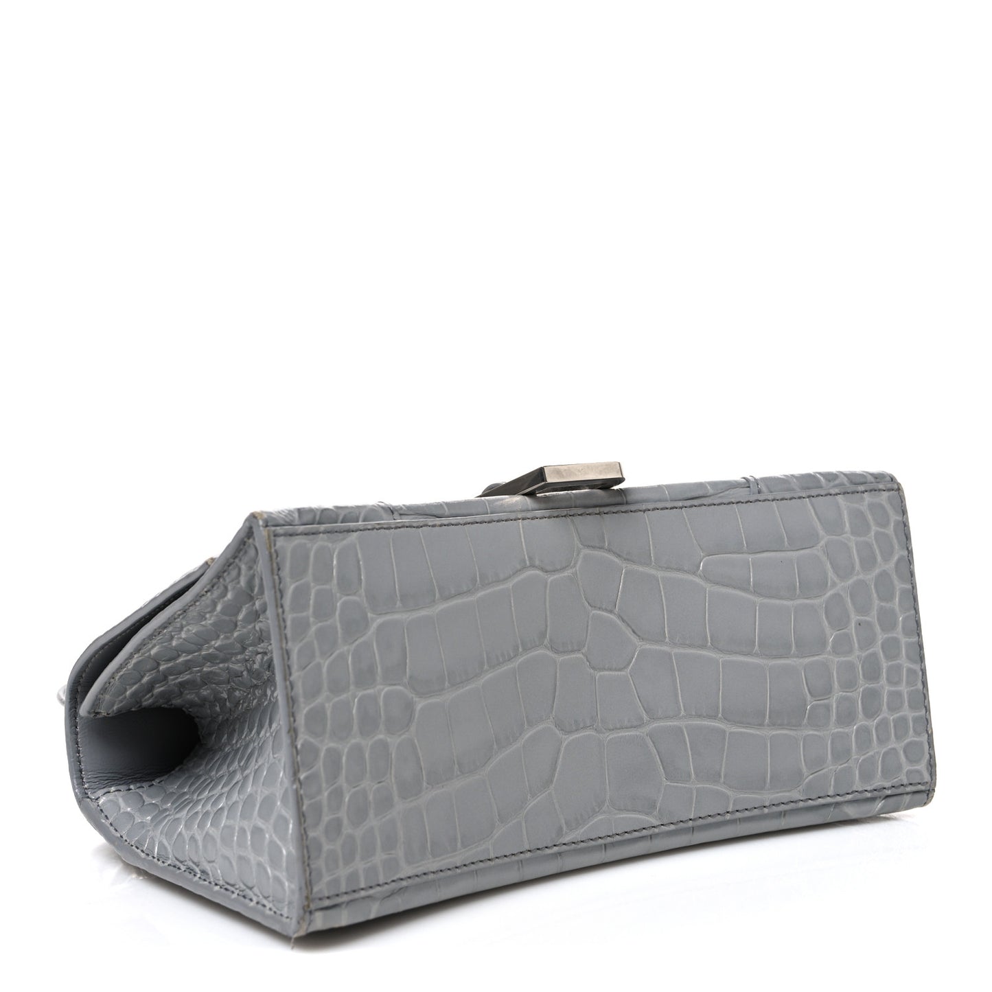 Shiny Calfskin Crocodile Embossed Small Hourglass Top Handle Bag Balenciaga Grey Balenciaga Grey