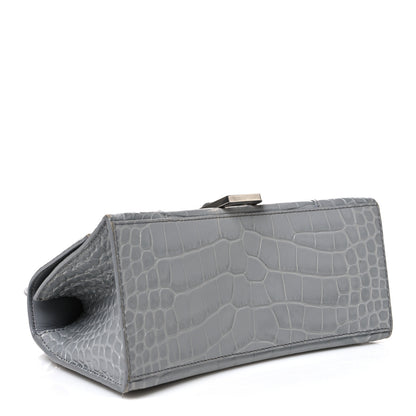 Balenciaga Shiny Calfskin Crocodile Embossed Small Hourglass Top Handle Bag Balenciaga Grey Balenciaga Grey 4 of 11