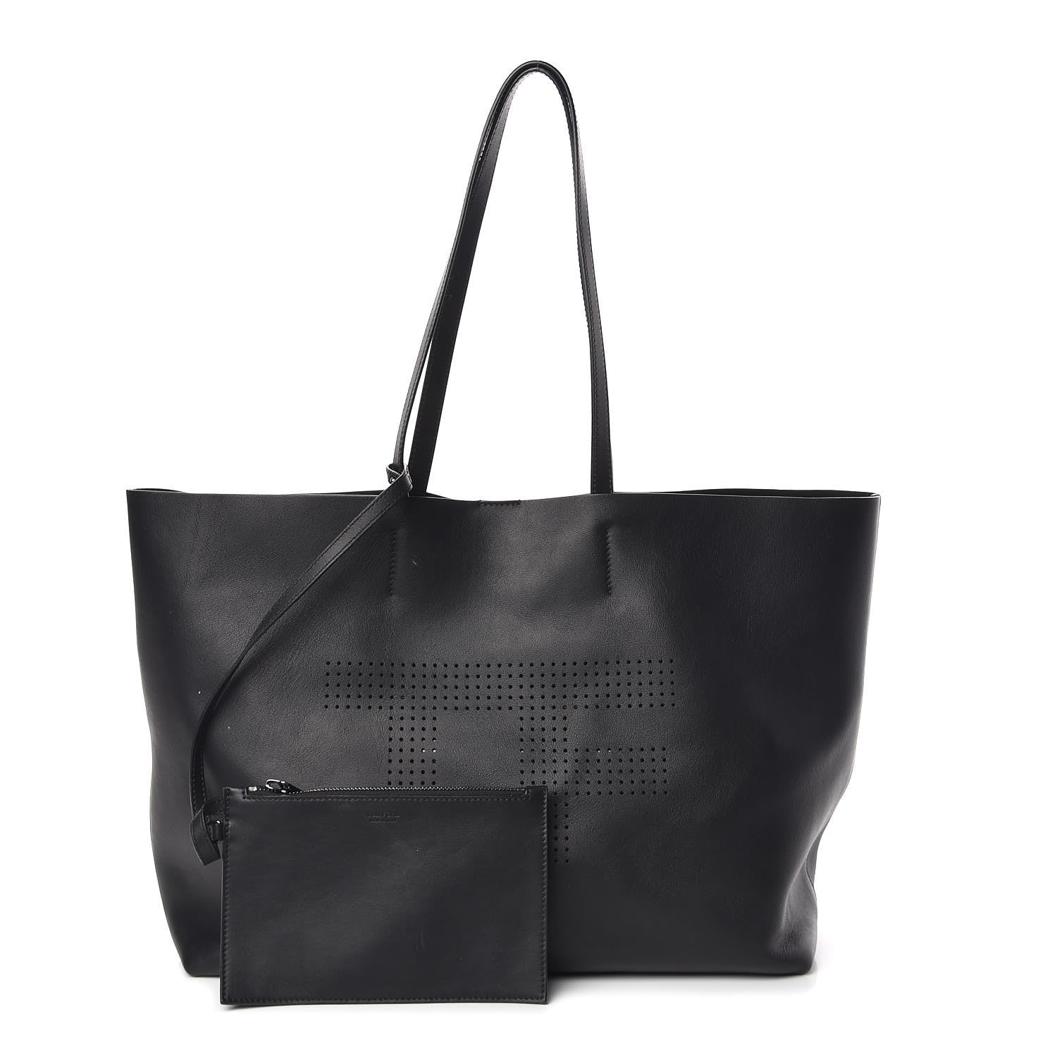 Tom Ford Calfskin Perforated Logo Tote Black 1 of 13