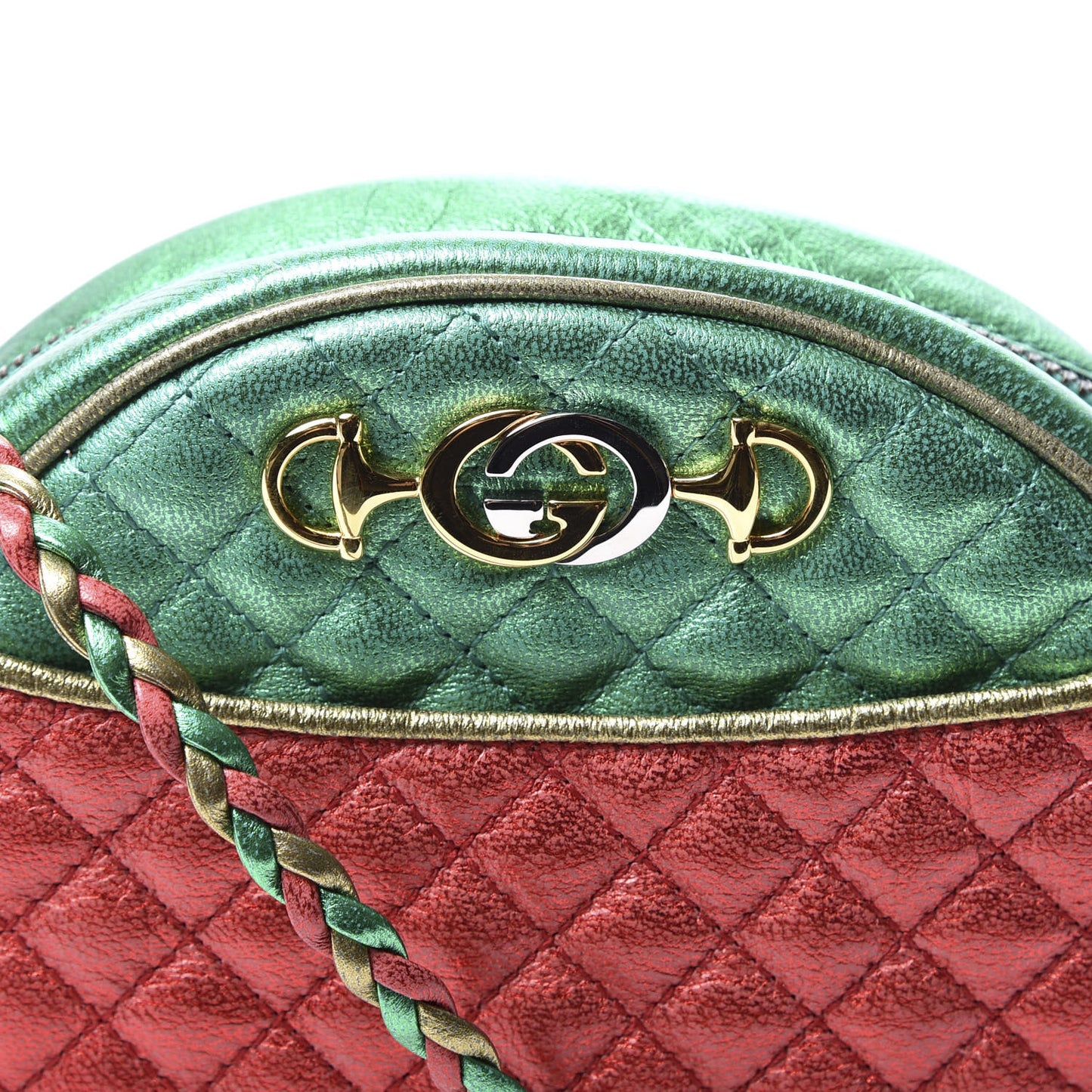 Laminated Nappa Trapuntata Mini Zumi Dome Shoulder Bag Rosso Jasmine Green Rame