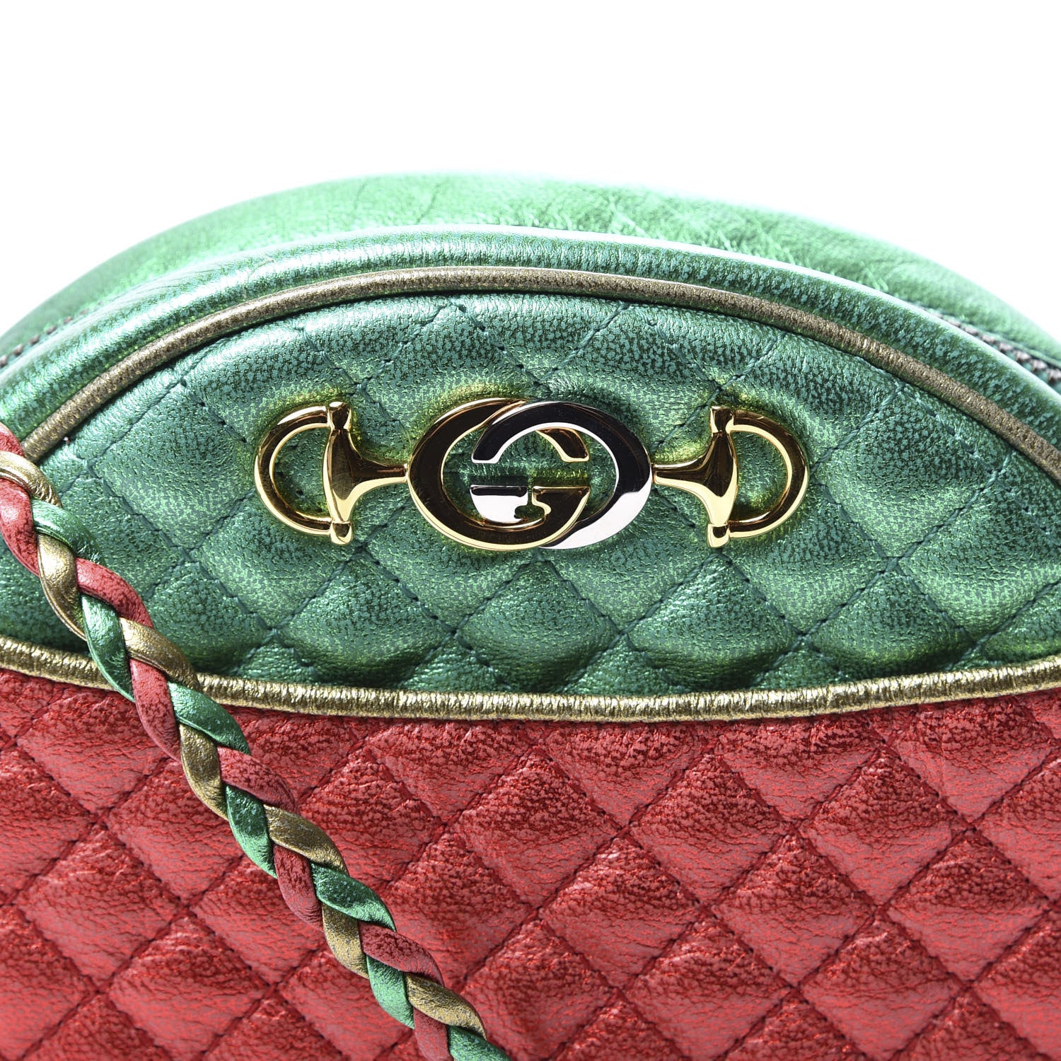 Gucci Laminated Nappa Trapuntata Mini Zumi Dome Shoulder Bag Rosso Jasmine Green Rame 10 of 10