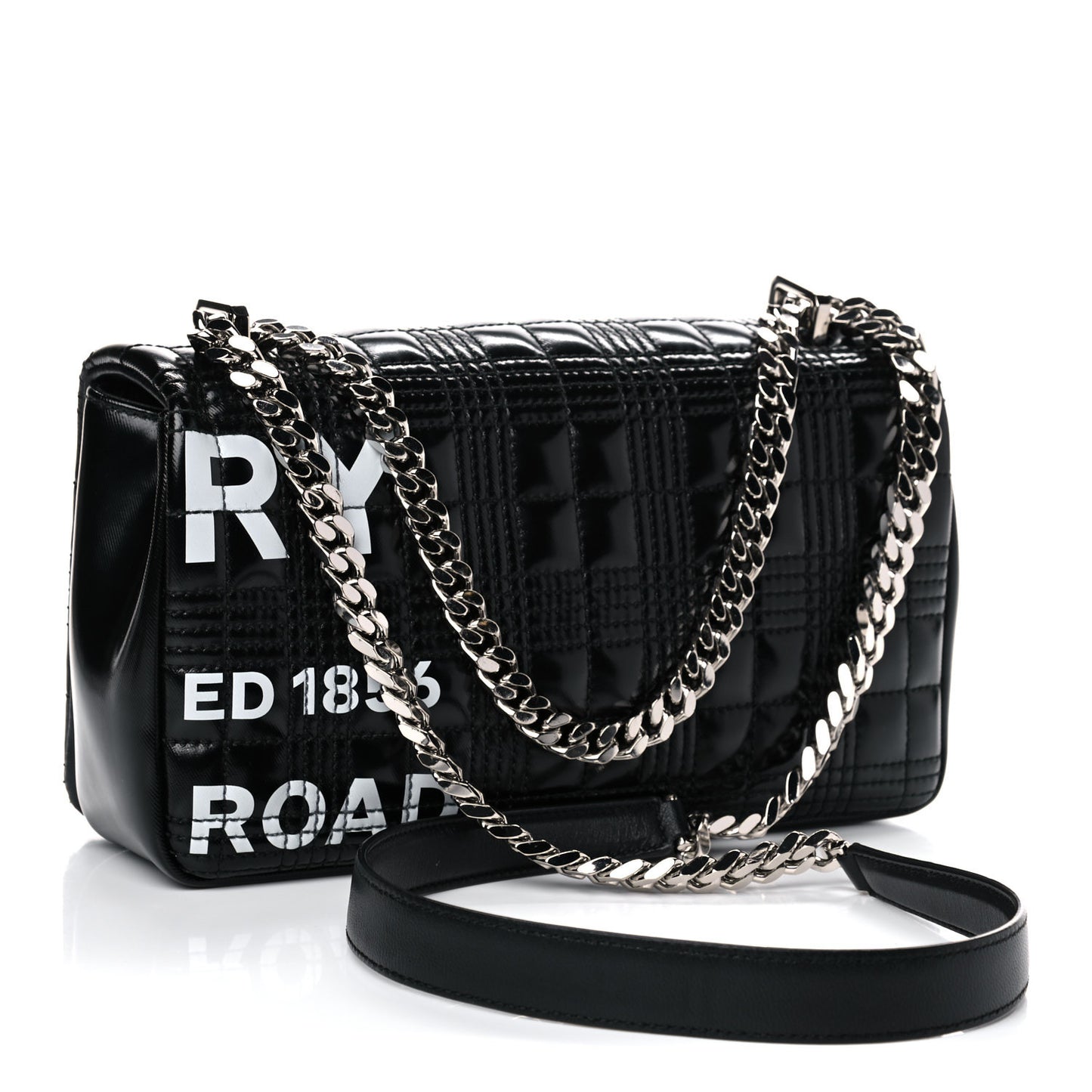 Patent Quilted Horseferry Print Small Lola Bag Black