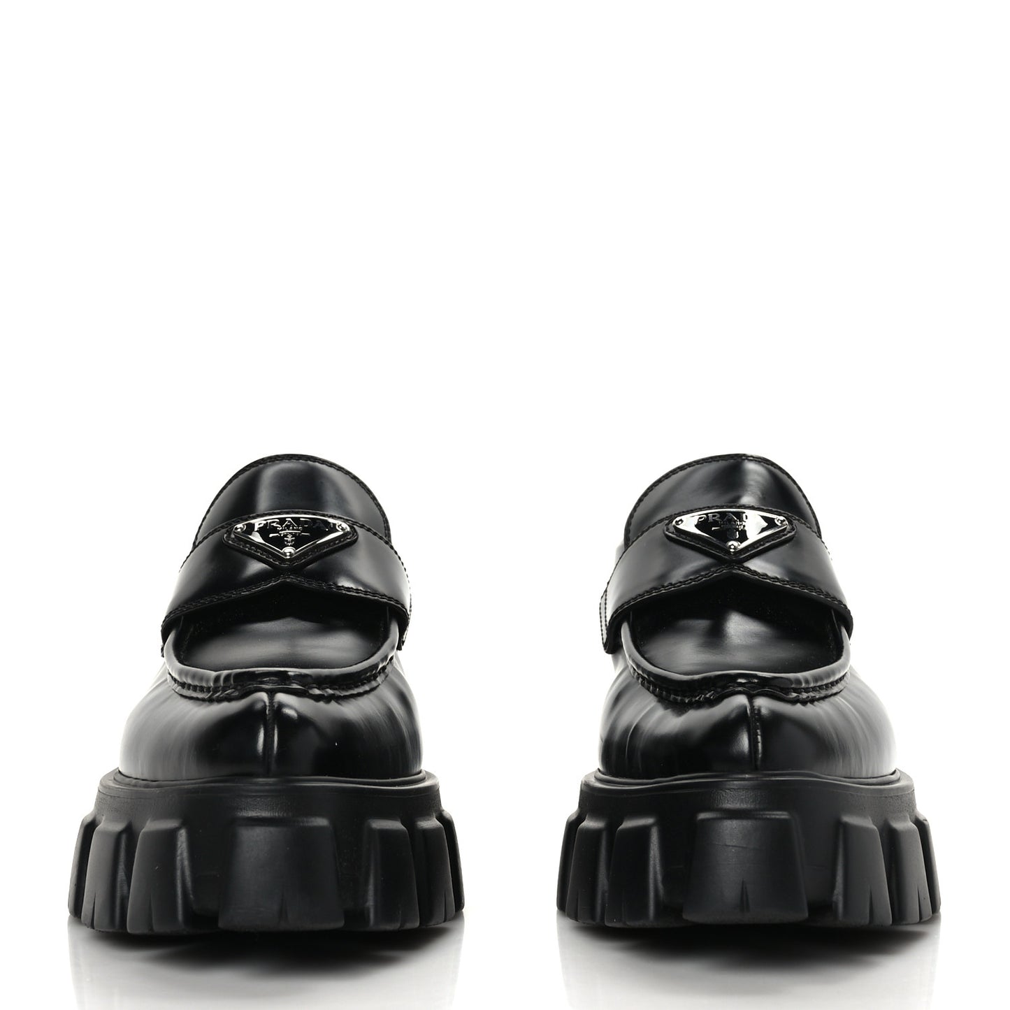 Spazzolato Triangle Logo Monolith Pointy 55mm Loafers 41 Black
