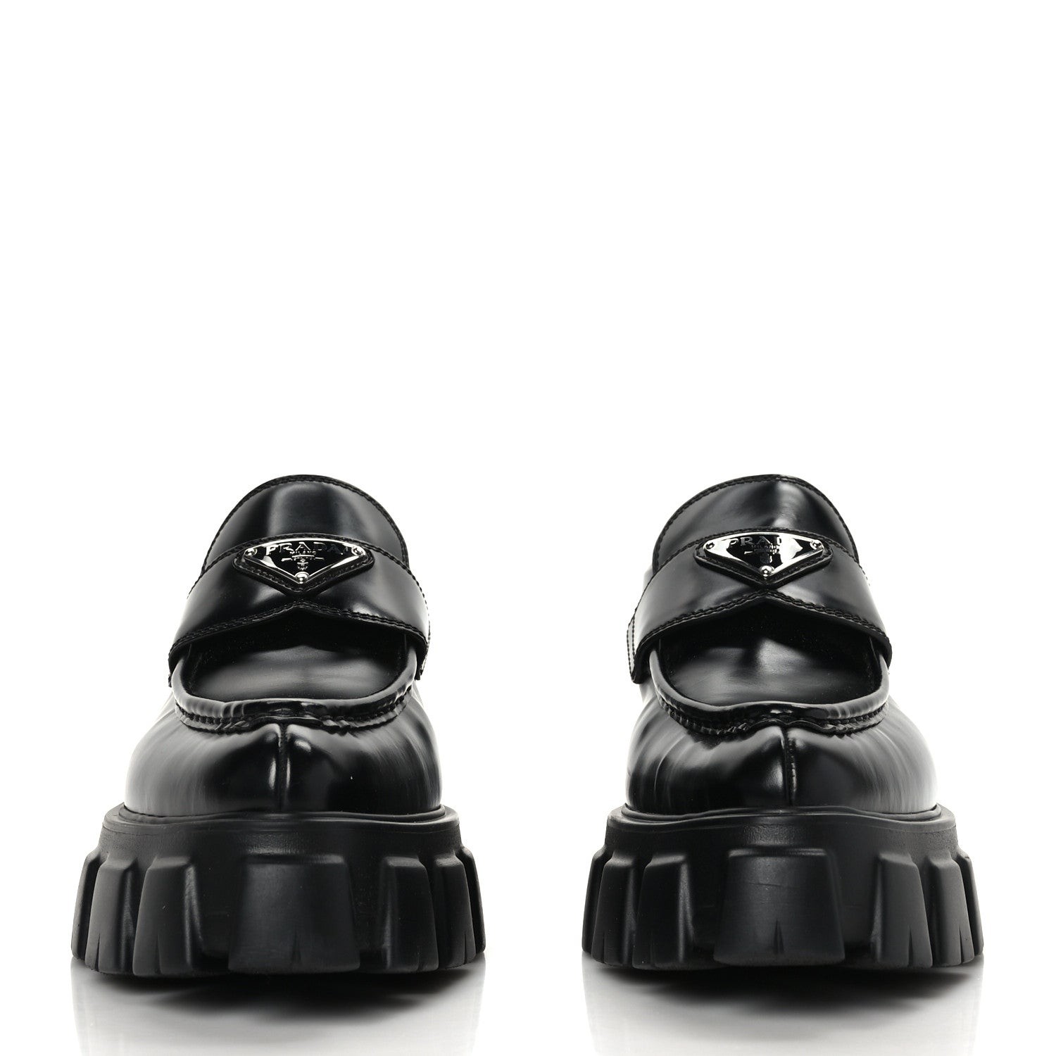 Prada Spazzolato Triangle Logo Monolith Pointy 55mm Loafers 41 Black 2 of 9