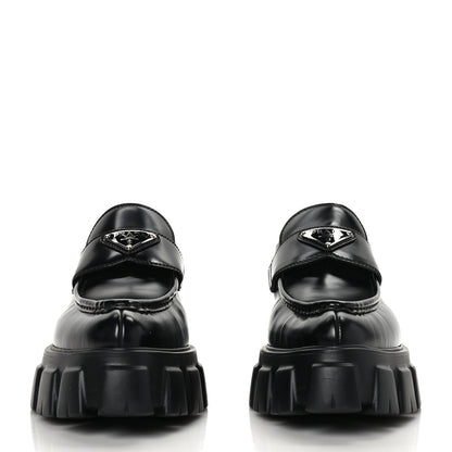 Prada Spazzolato Triangle Logo Monolith Pointy 55mm Loafers 41 Black 2 of 9
