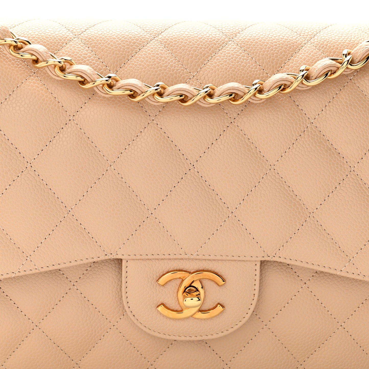 Caviar Quilted Jumbo Double Flap Light Beige