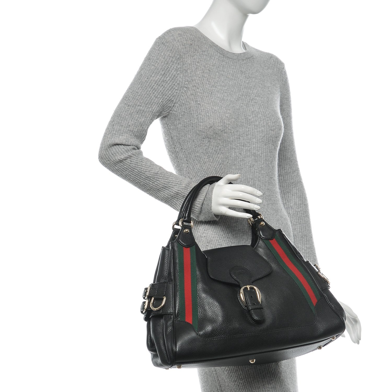 Gucci Calfskin Medium Web Heritage Shoulder Bag Black 2 of 6