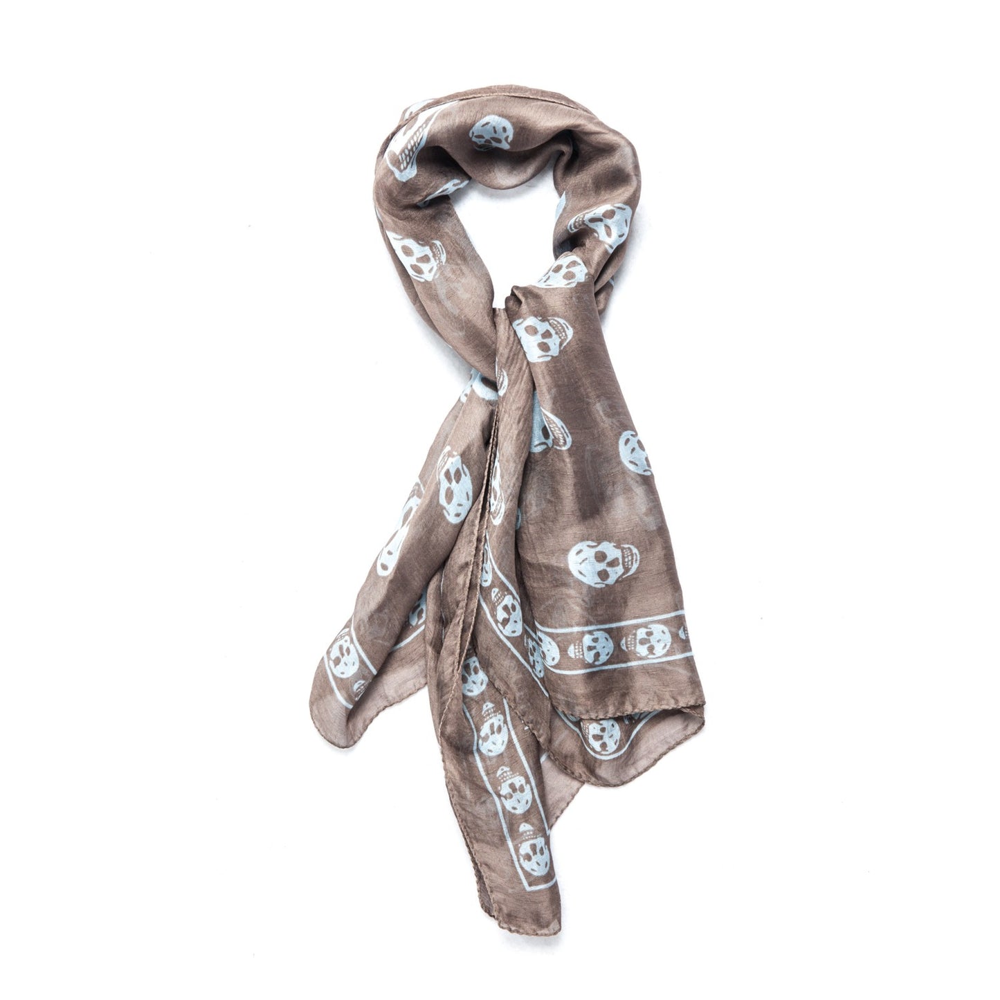 Silk Chiffon Skull Scarf Brown