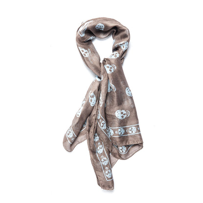 Alexander McQueen Silk Chiffon Skull Scarf Brown 1 of 5