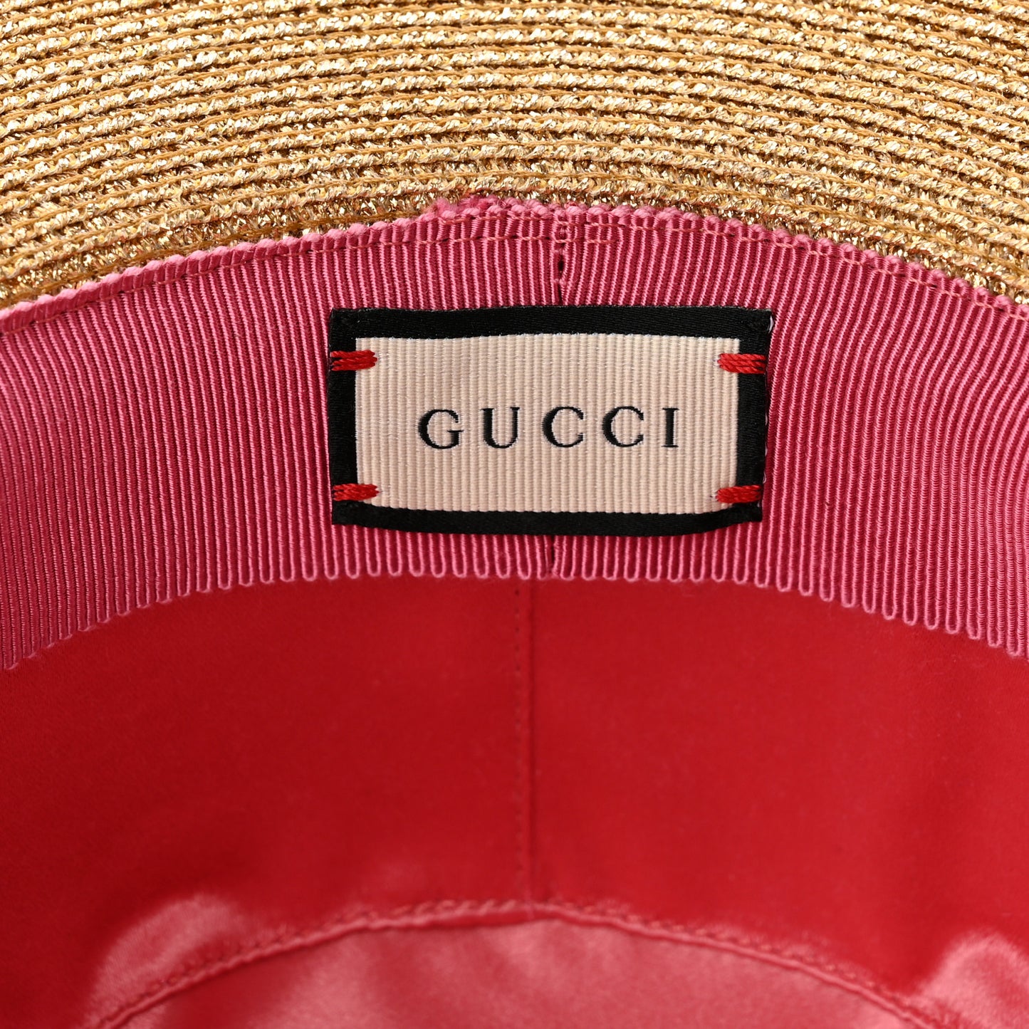 Glittered Straw Grosgrain Wide Brim Hat M Gold Black
