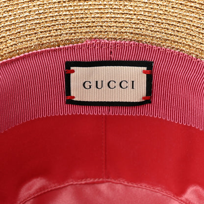 Gucci Glittered Straw Grosgrain Wide Brim Hat M Gold Black 8 of 9