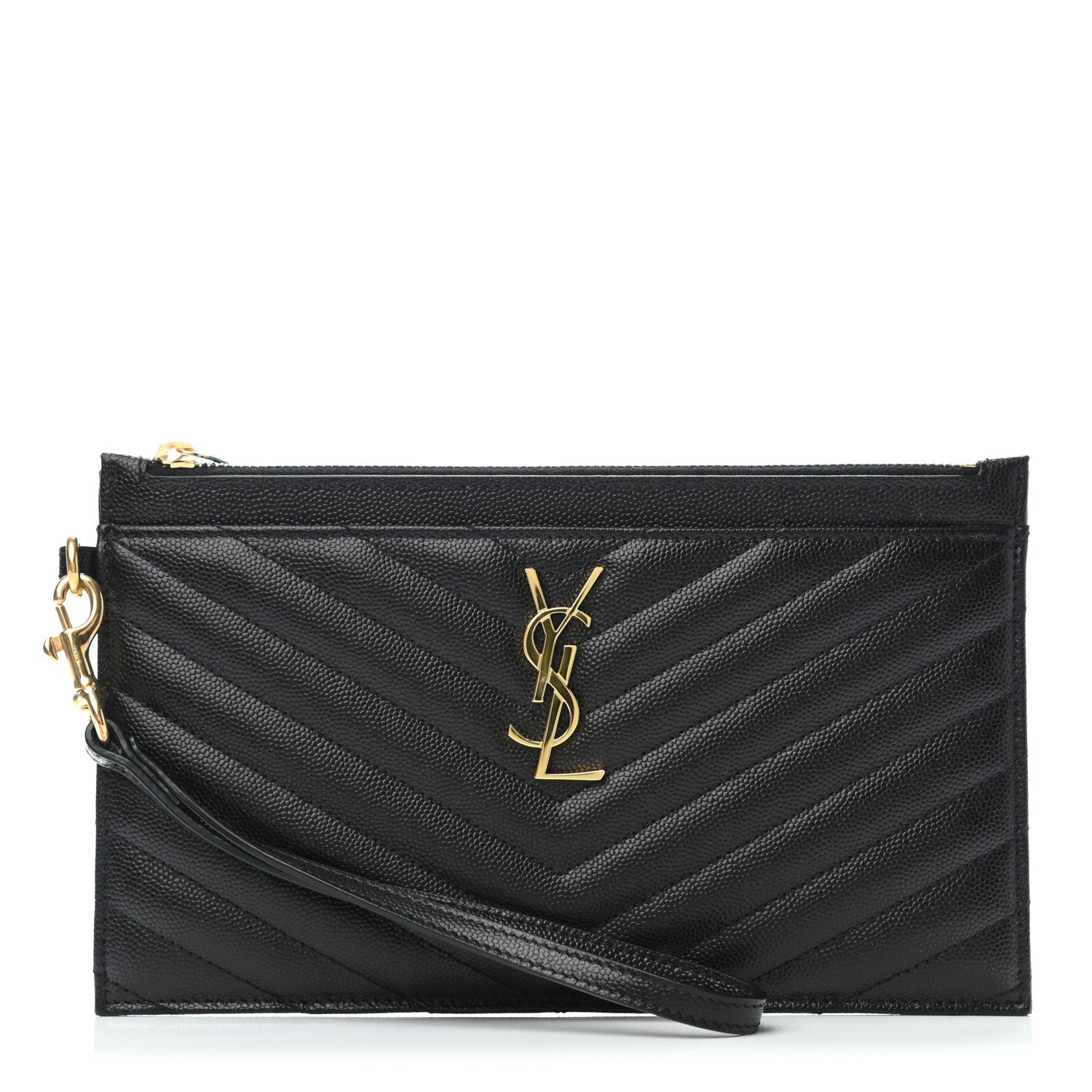 Saint Laurent Grain De Poudre Chevron Monogram Large Bill Pouch Black 1 of 4