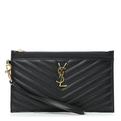 Saint Laurent Grain De Poudre Chevron Monogram Large Bill Pouch Black 1 of 4