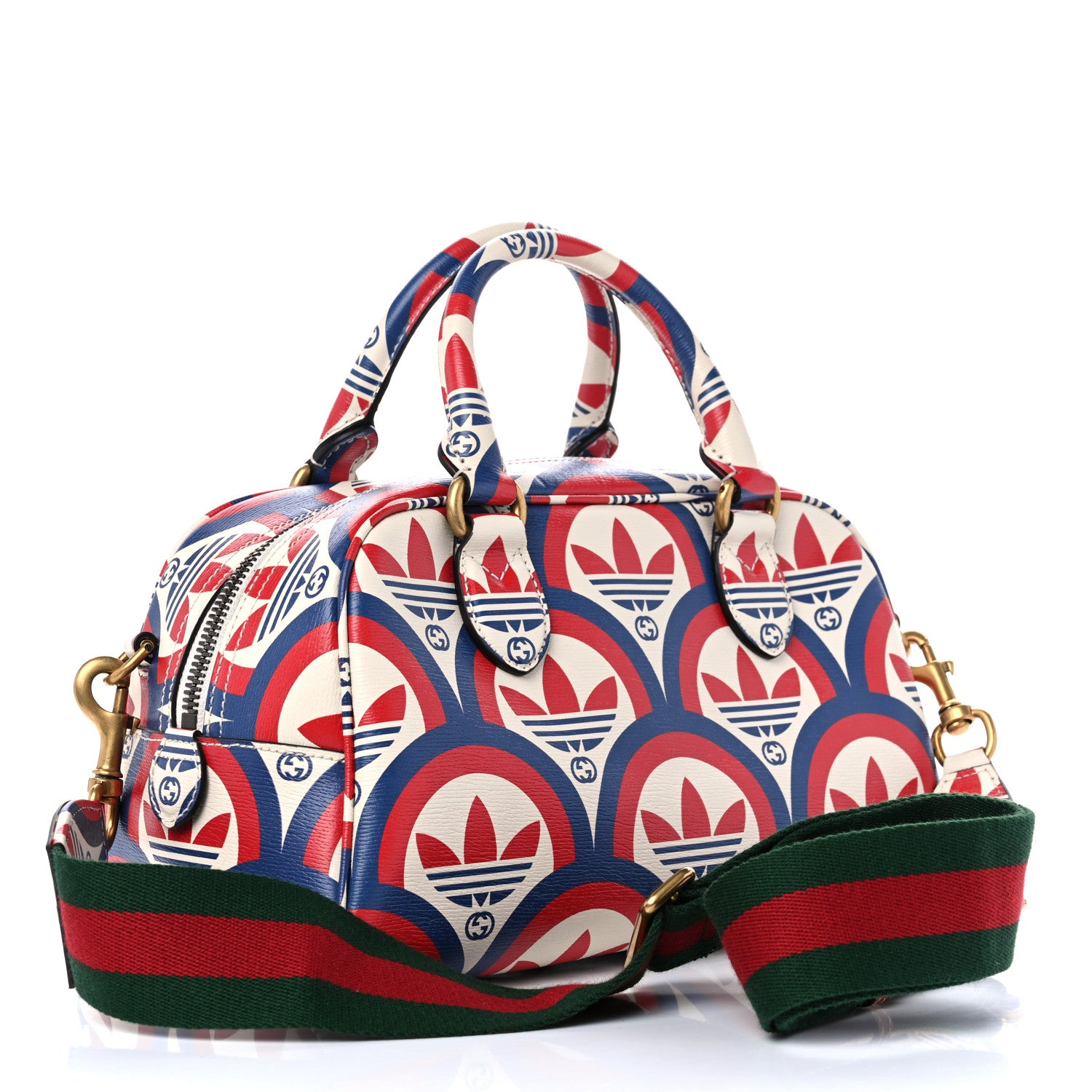 Gucci X ADIDAS Shangai Calfskin Web Trefoil Interlocking G Mini Duffle Bag Red White Blue 3 of 11