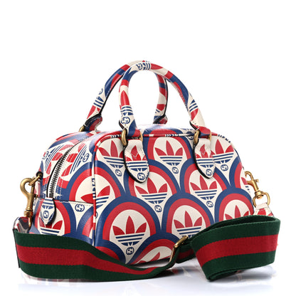 Gucci X ADIDAS Shangai Calfskin Web Trefoil Interlocking G Mini Duffle Bag Red White Blue 3 of 11