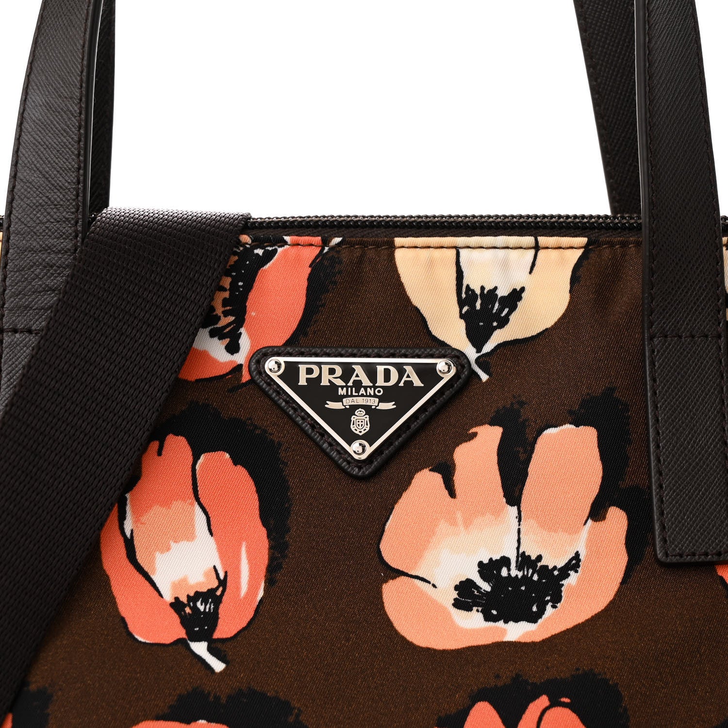 Prada Tessuto Stampato Nylon Saffiano Floral Print Tote Brown Multicolor 9 of 13