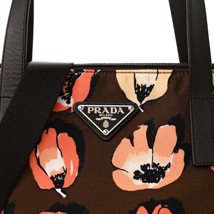 Prada Tessuto Stampato Nylon Saffiano Floral Print Tote Brown Multicolor 9 of 13