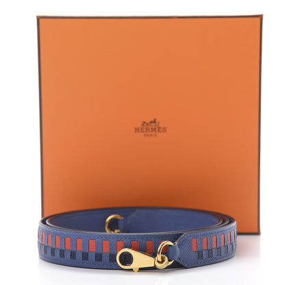 Hermes Epsom 25mm Tressage Shoulder Strap Bleu Encre Brique Black 5 of 5