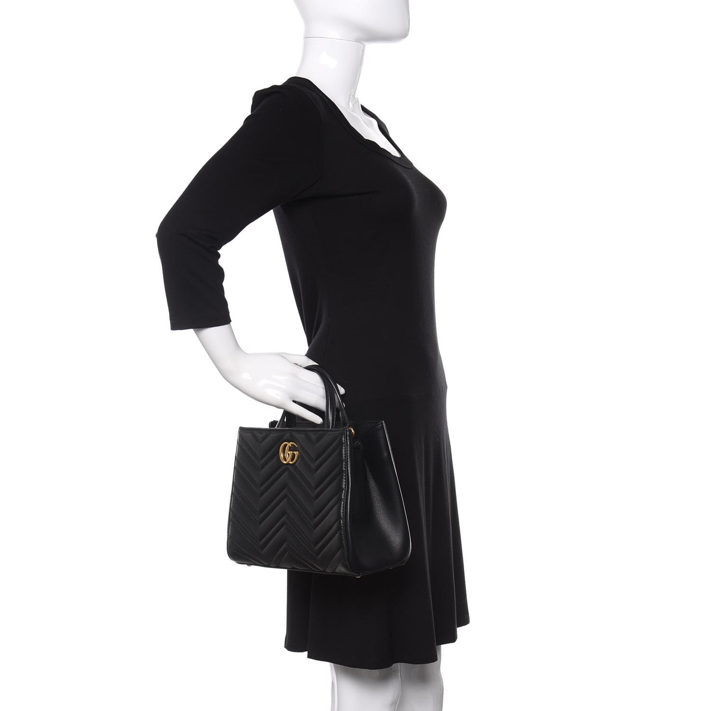 Calfskin Matelasse Small GG Marmont Tote Black