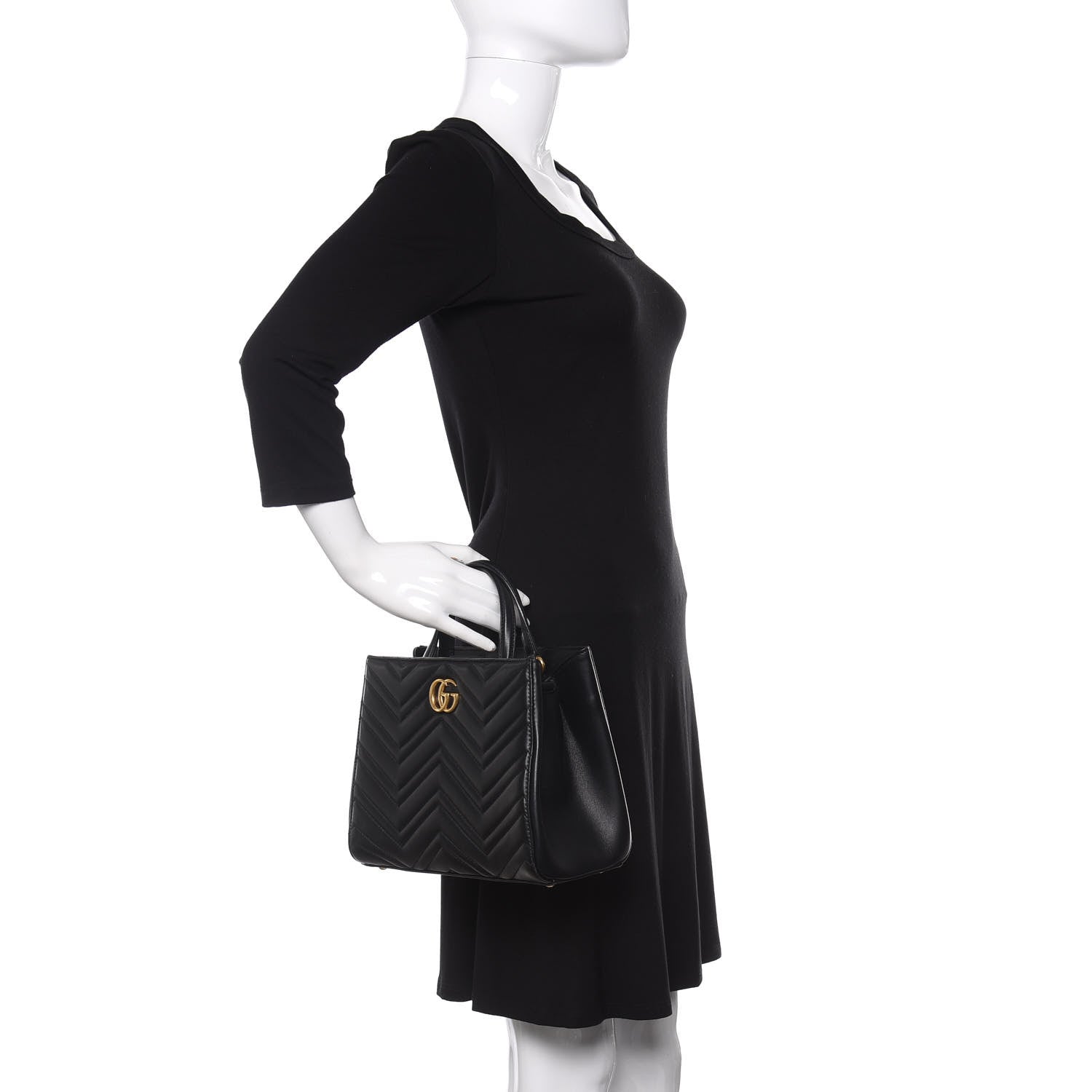 Gucci Calfskin Matelasse Small GG Marmont Tote Black 3 of 11
