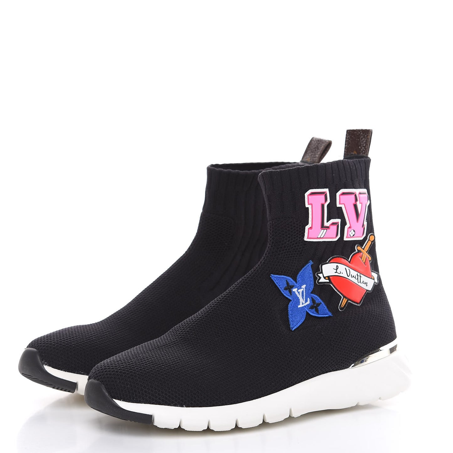 Stretch Fabric LV Black Heart Sock Sneaker 37 Black